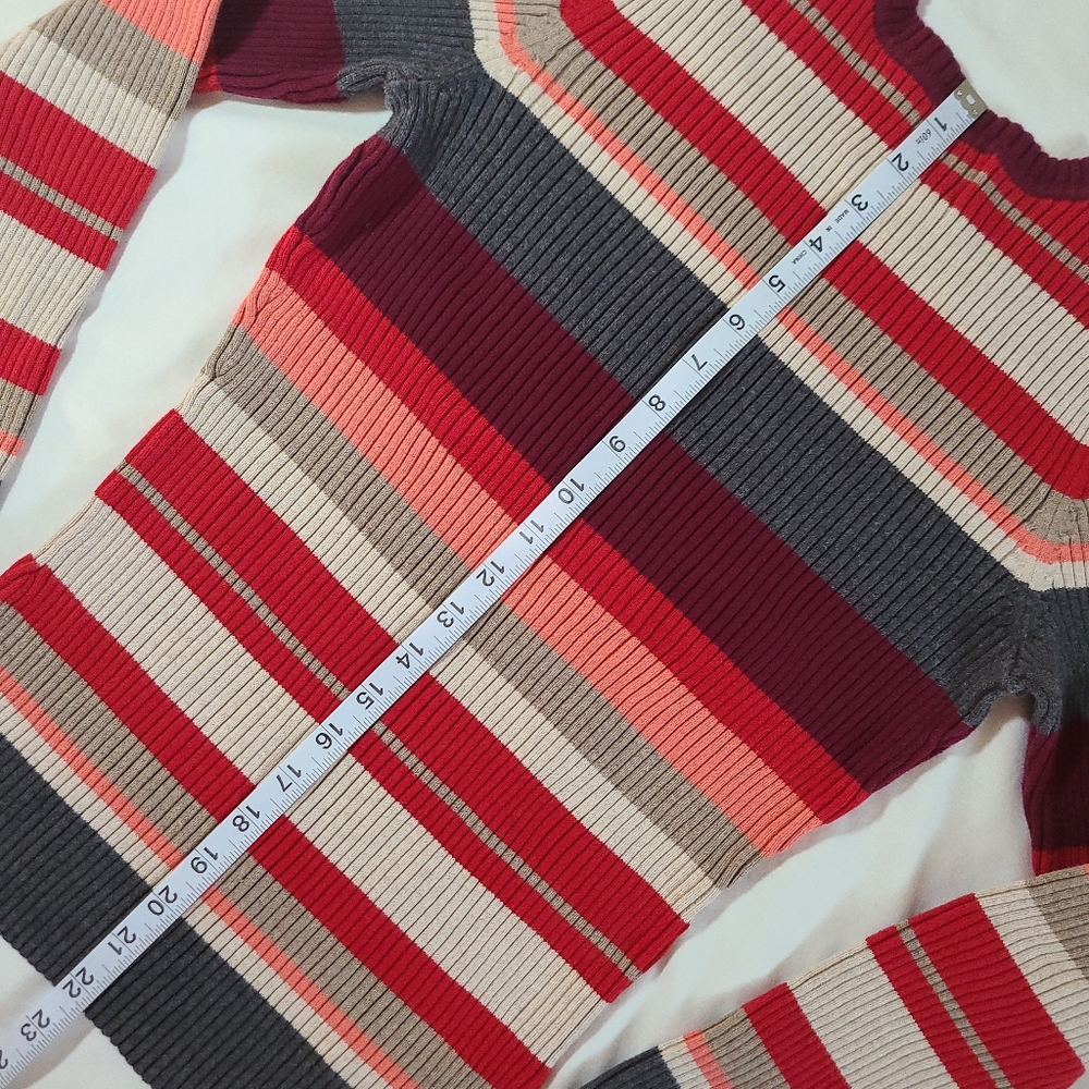 ❤️VGUC St. John's Bay V-Neck Red/Grey/Cream Ribbed Long Sleeve Knit Sweater, M - Picture 10 of 15
